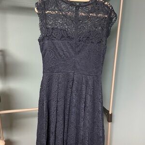 Meetjen Navy Blue Lace Cap Sleeve Fit & Flare Dress – Size XL